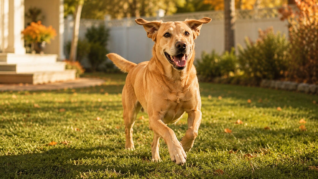 Lighter, more active dog trotting happily outdoors