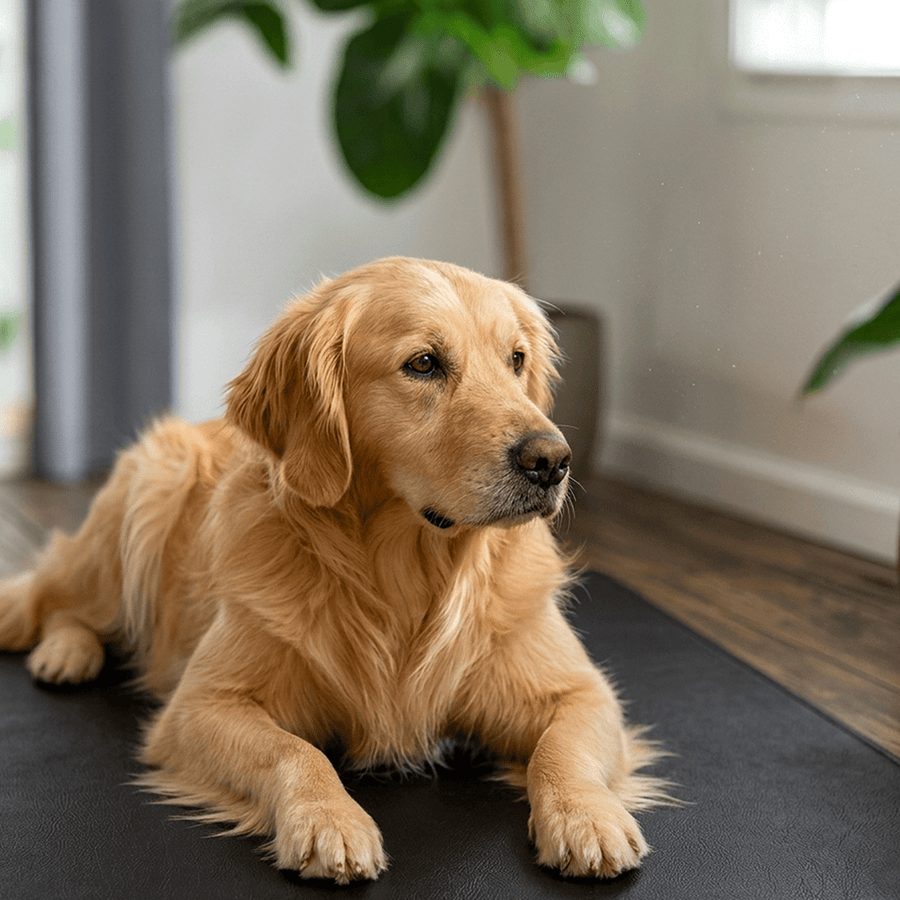 Dog lying on grounding mat
