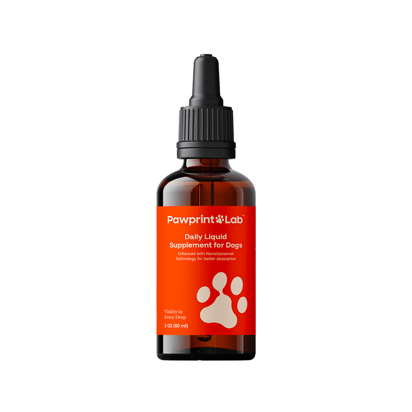 Pawprint Protocol liquid supplement bottle for dogs.