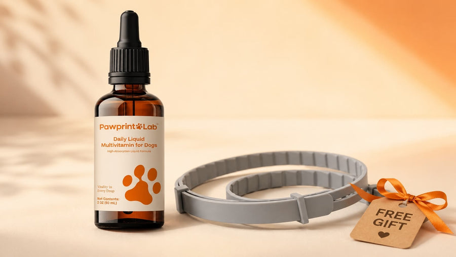 Pawprint Wellness Protocol bottle and free flea & tick repellent collar