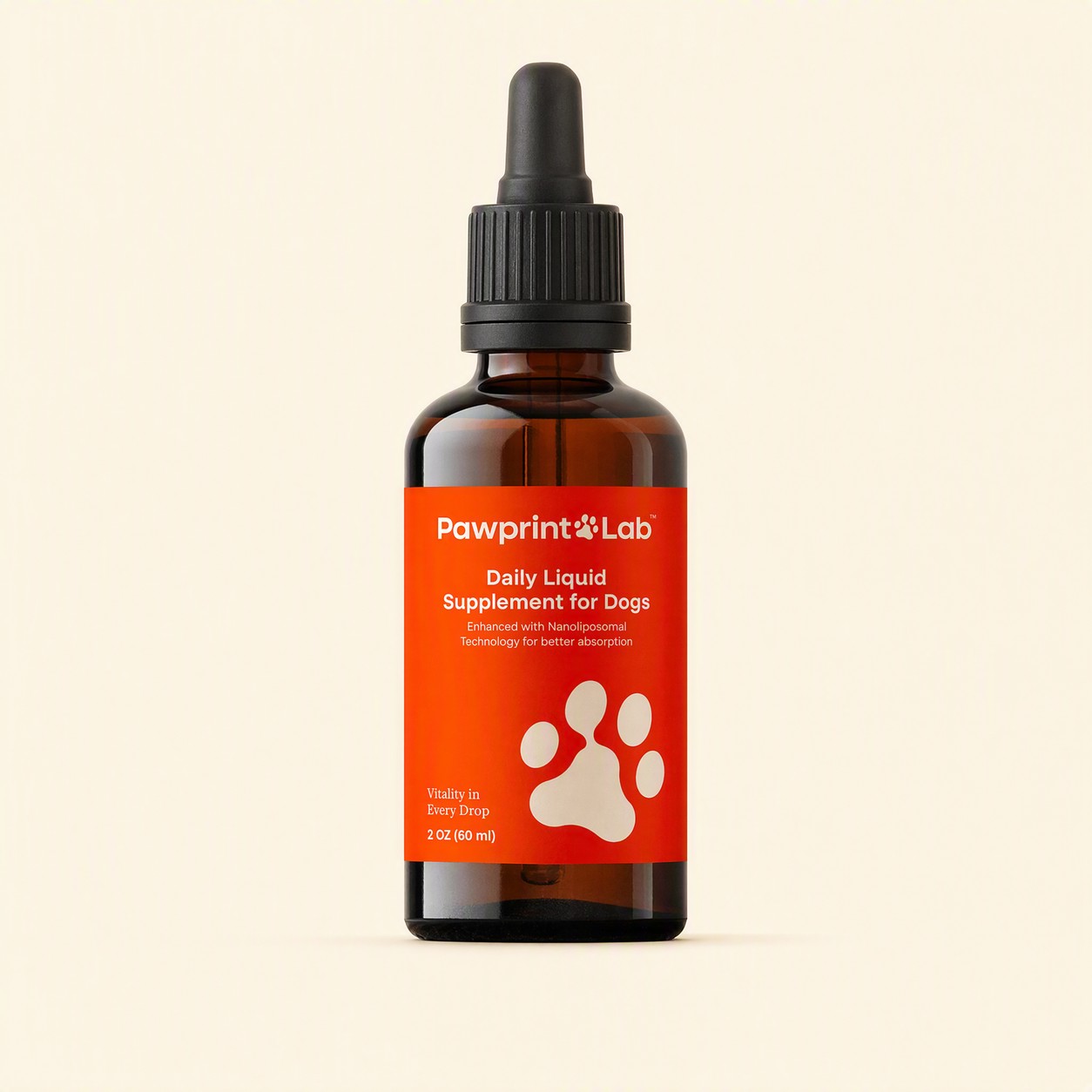 The Pawprint Protocol bottle, closed, square crop on a cream background