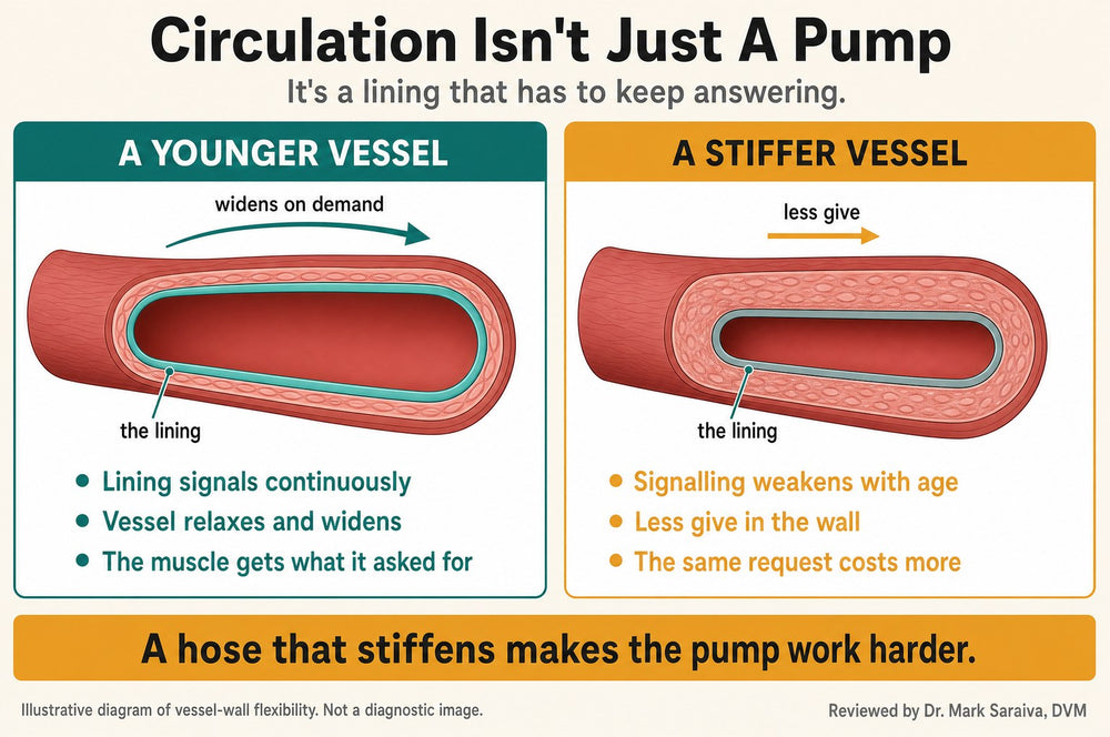 Diagram comparing a younger flexible vessel with a stiffer one