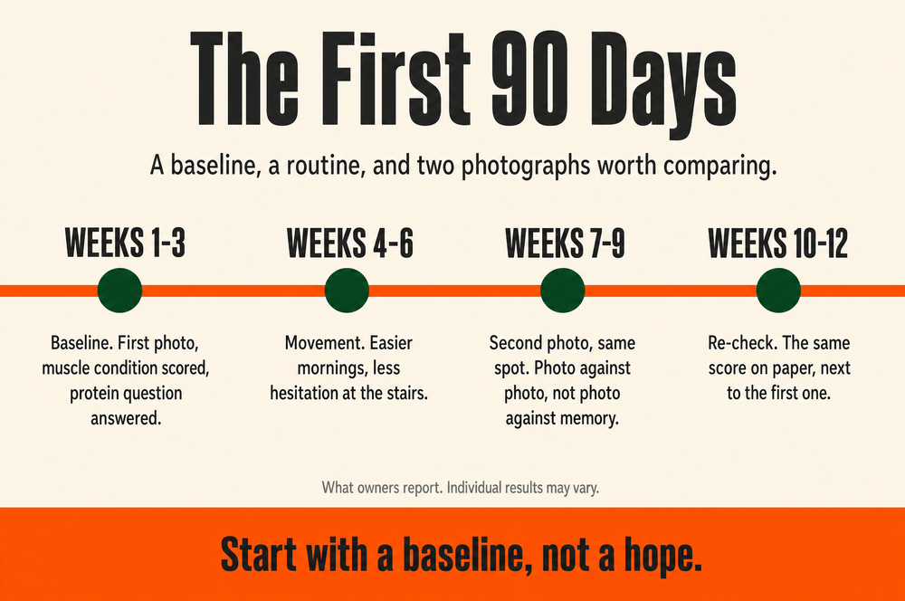 Timeline: the first 90 days - baseline, movement, second photo, re-check