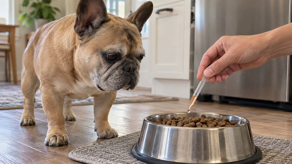 Senior French Bulldog — food scene