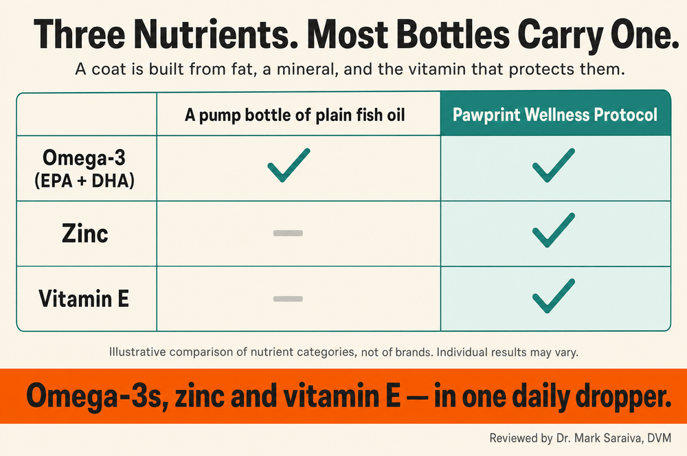 Comparison chart: omega-3, zinc and vitamin E versus plain fish oil