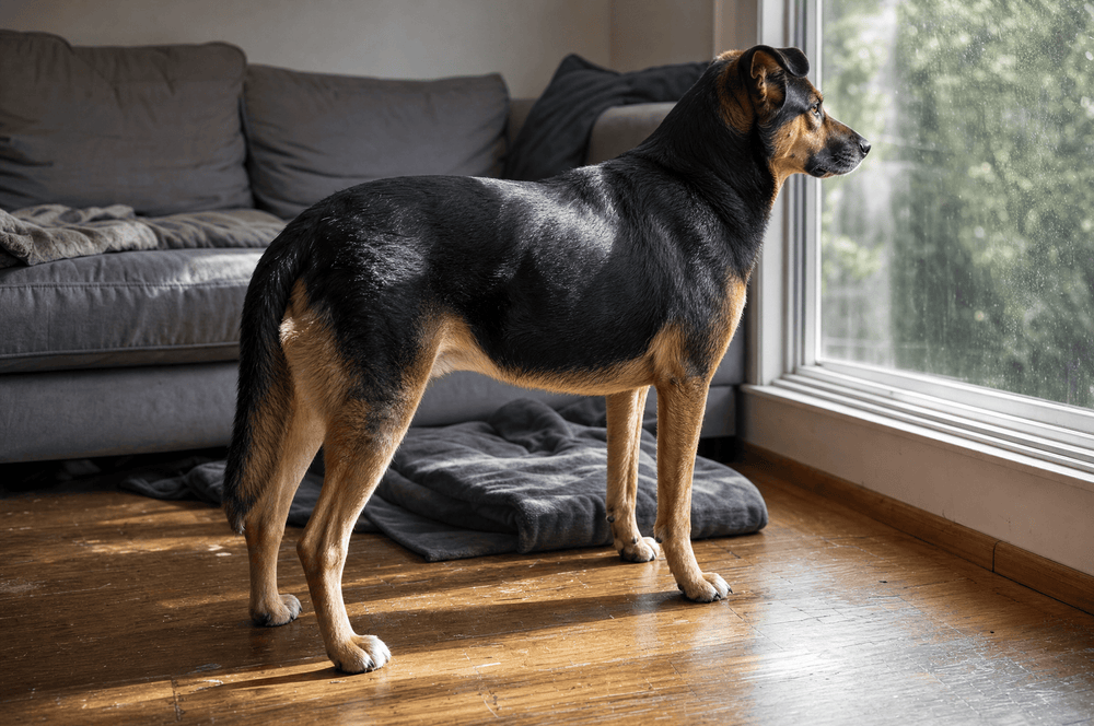 A dog in window light with a glossy even coat