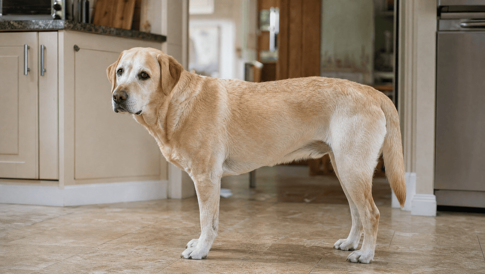 Labrador in side profile with a visible waistline